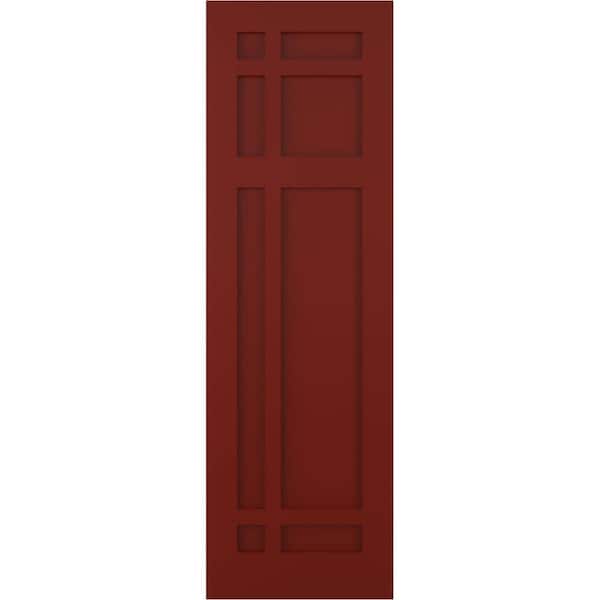 Ekena Millwork 18 in. x 60 in. Flat Panel True Fit PVC San Juan Capistrano Mission Style Fixed Mount Shutters Pair in Pepper Red