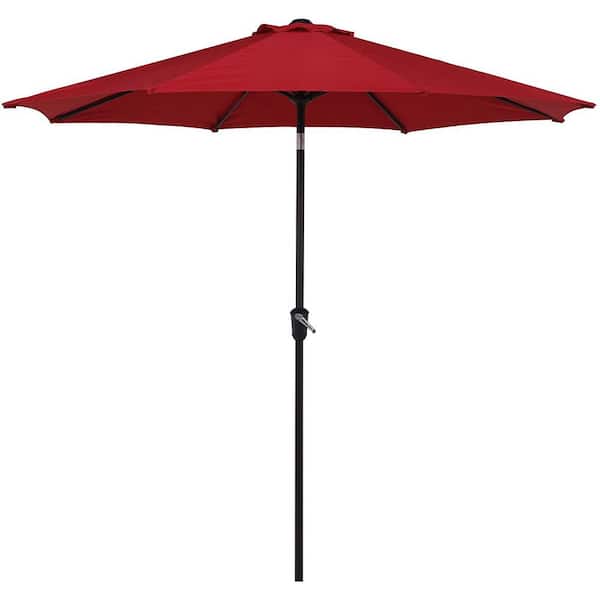 maocao hoom 9 ft. Aluminum Market Patio Umbrella Outdoor Umbrella with Push Button Tilt and Crank in Red