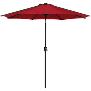 9 ft. Market Patio Umbrella Outdoor Table Umbrella w/ 8 Sturdy Ribs, Push Button Tilt and Crank for Garden, Lawn in Red