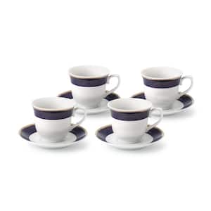 Lorren Home 8 oz. Porcelain Tea/Coffee Set Service for 4-Blue/Gold