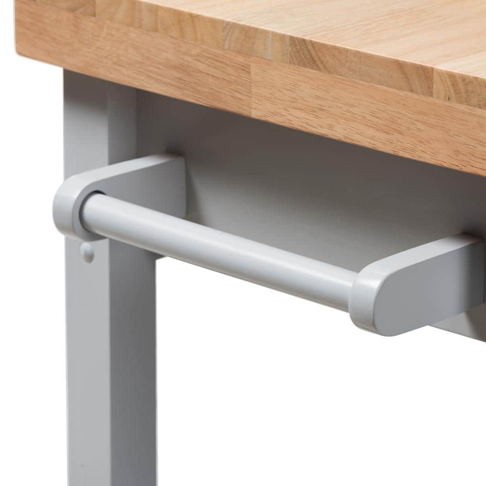Light Gray Rubberwood Kitchen Island Cart with Storage