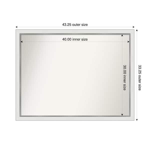 Amanti Art Medium Rectangle Satin White Silver Casual Mirror (33 in. H x 43 in. W)