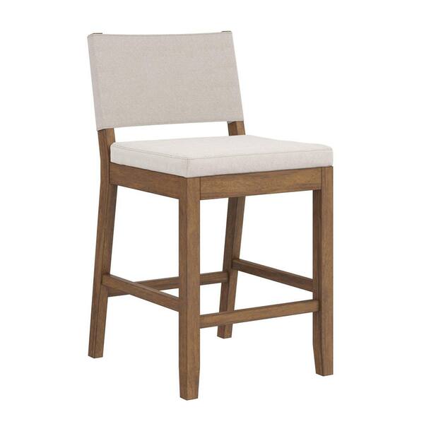 Nathan James Linus 36 in. Modern Upholstered Wood Counter Bar Height Bar Stool with Back, Light ...