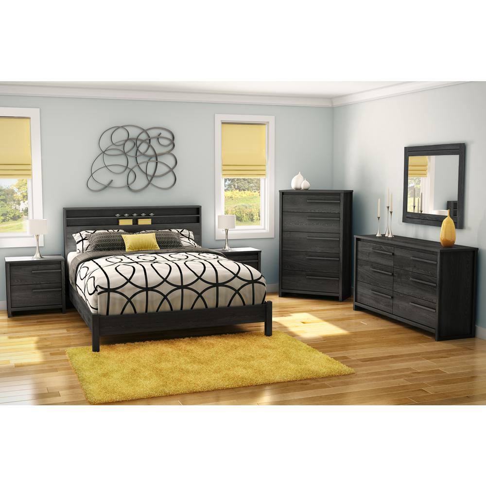 Urban Modern Gray Oak 2-Drawer Nightstand with Matte Black Handles