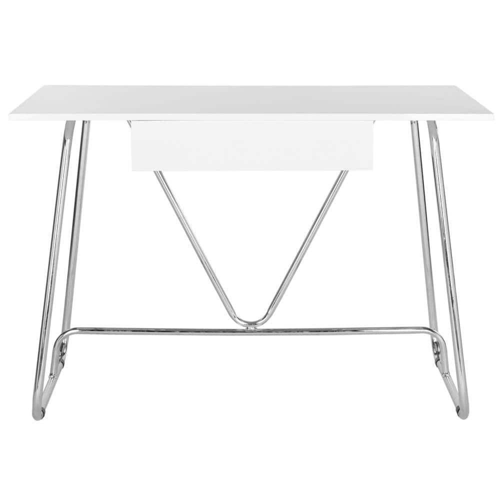 44 in. Rectangular White/Chrome 1 Drawer Writing Desk with Storage