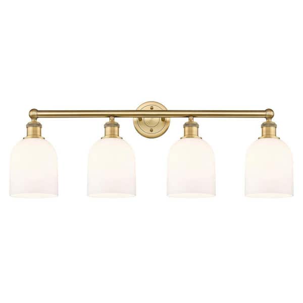 Bella 32.5 in. 4-Light Brushed Brass Vanity Light with Glass Shade