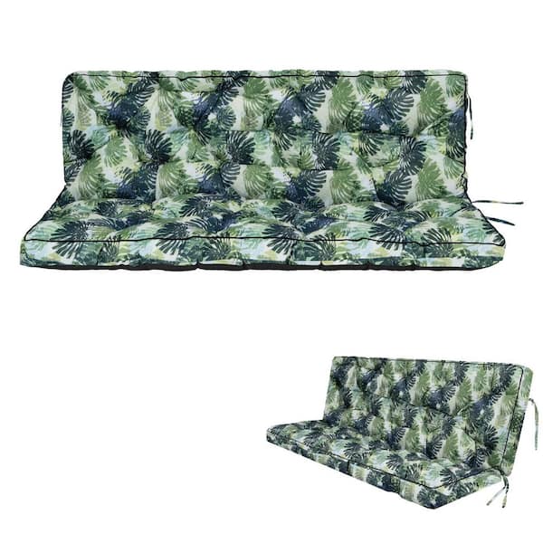 YLLN 63 x 40 in Outdoor Swing Cushions, Porch Swing Cushion Replacement with Backrest, Waterproof Swing Cushion Palm Leaves