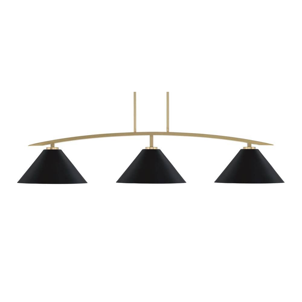 Siena 3-Light New Age Brass Billiard Light with 14 in. Matte Black Metal Sh