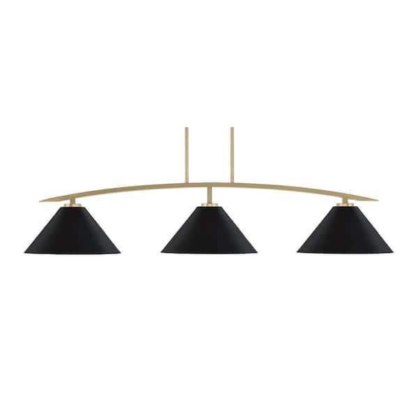 Siena 3-Light New Age Brass Billiard Light with 14 in. Matte Black Metal Shades No Bulbs Included