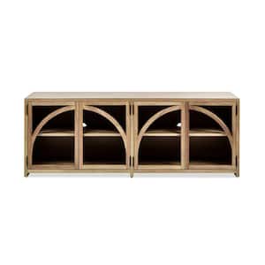 Oliver 65 in. Arched Front Open Shelf TV Stand Media Cabinet, Natural Brown Rubberwood
