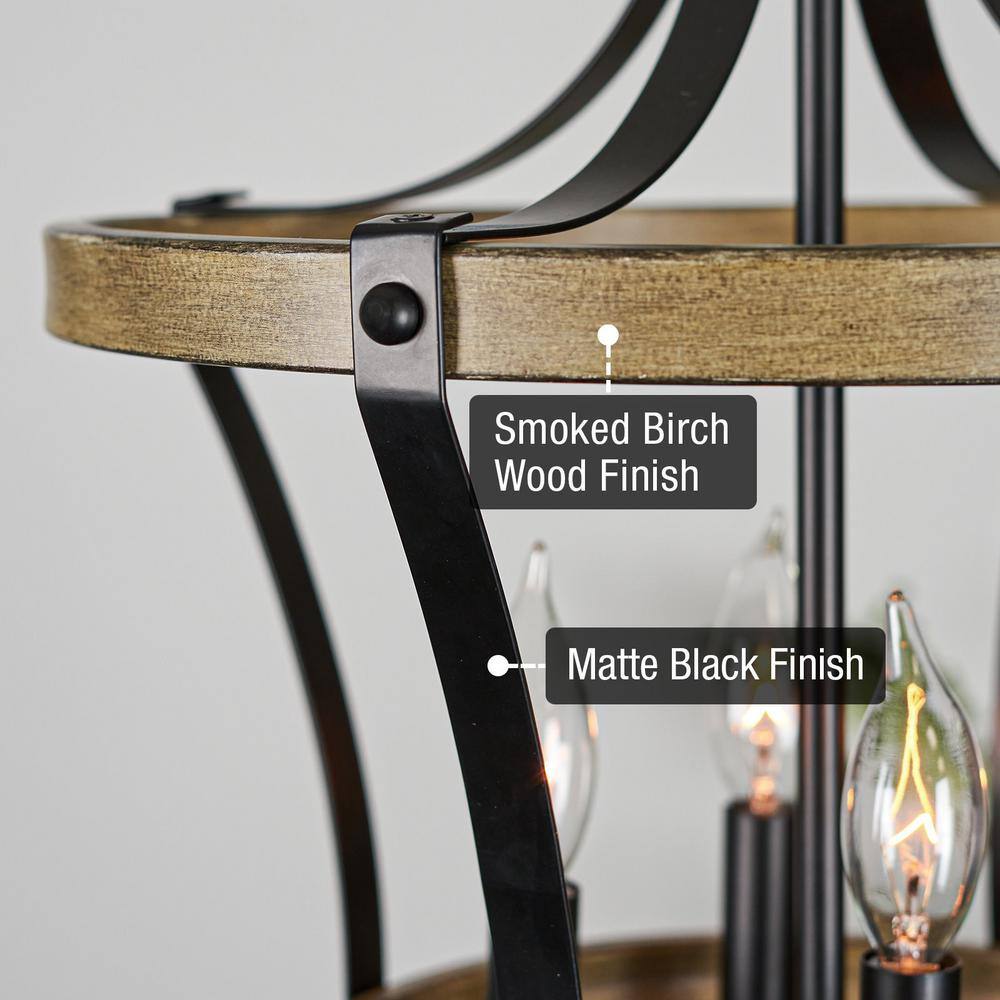 Laurel 22.5" Black Metal and Wood Lantern Chandelier