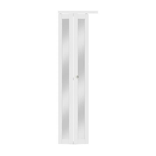 ARK DESIGN 28 in. x 80 in. 1-Lite Mirrored Glass Solid Core White Primed MDF Closet Bi-Fold Door with Hardware Kit