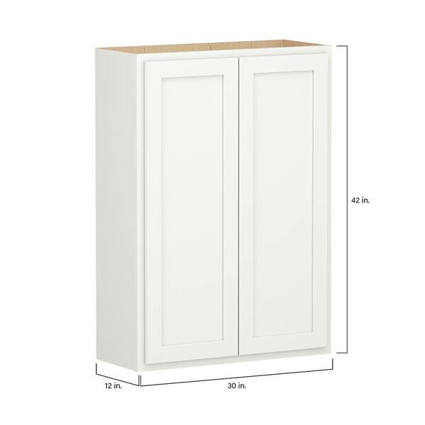 SIMPLY WOODMARK PRO Shaker Partial Overlay 30 in. W x 12 in. D x 42 in. H Plywood Assembled Wall Kitchen Cabinet in Linen White