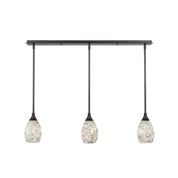 Unbranded Livingston 100-Watt 3 Light Dark Granite Linear Pendant Light with 5 in. Natural Fusion Glass Shades No Bulbs Included