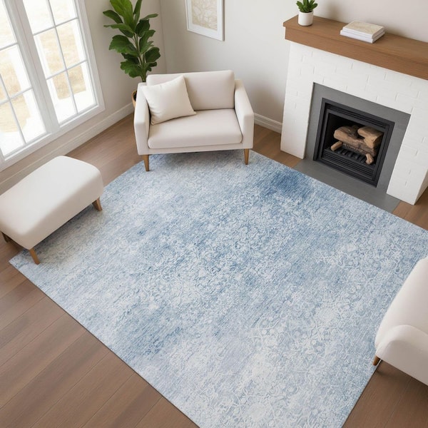 Mayfield Premium Machine Washable Abstract AMF1763 Sky 9 ft. x 12 ft. Area Rug
