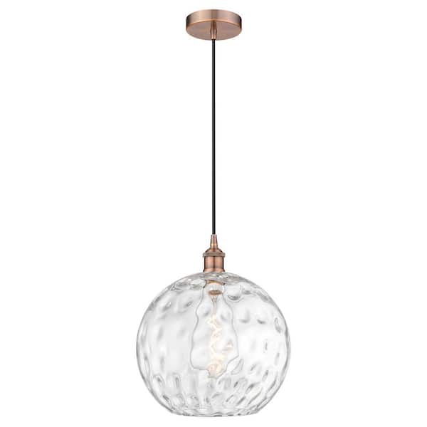 Athens Water Glass 60-Watt 1-Light Antique Copper Standard Mini Pendant Light with Clear Glass Shade, No Bulbs Included