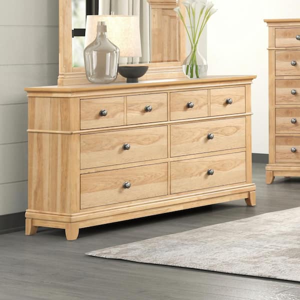 Furniture of America Zeller Natural Oak 6 Drawer 62 in. Dresser With Cedar Bottom Drawers IDF N7706NT D