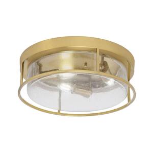 Ashland 16 in. 3 Light New Age Brass Flush Mount with Clear Bubble Glass Shade No Bulbs Included