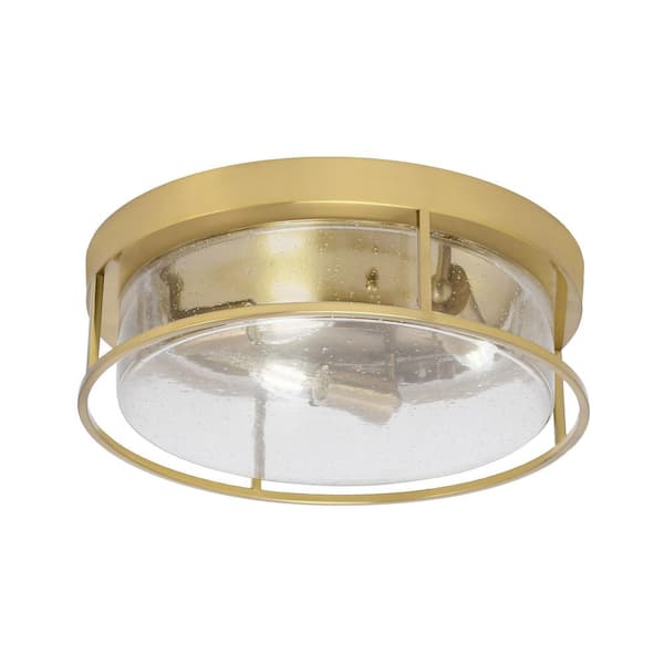 Unbranded Ashland 16 in. 3 Light New Age Brass Flush Mount with Clear Bubble Glass Shade No Bulbs Included