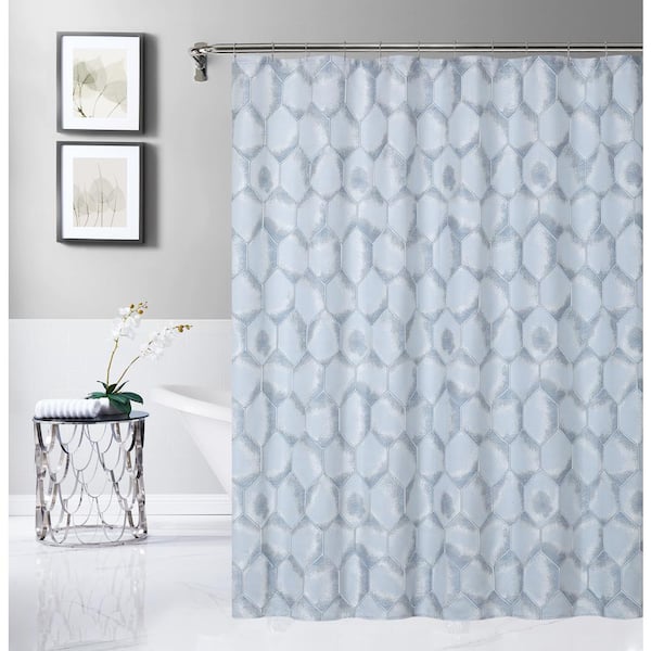 Blue Moroccan Tile Design 70" x 72" White and Blue Fabric Shower Curtain 