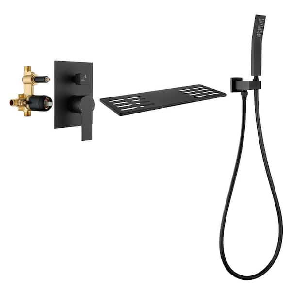 Inner Decor Ram Single-Handle 1-Spray Waterfall Tub Spout Wall Mount and Shower Faucet Handheld in Matte Black (Valve Included)