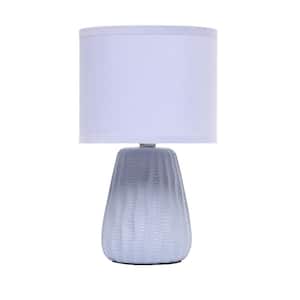 11.02 in. Periwinkle Mini Modern Ceramic Texture Pastel Accent Bedside Table Desk Lamp with Matching Fabric Shade