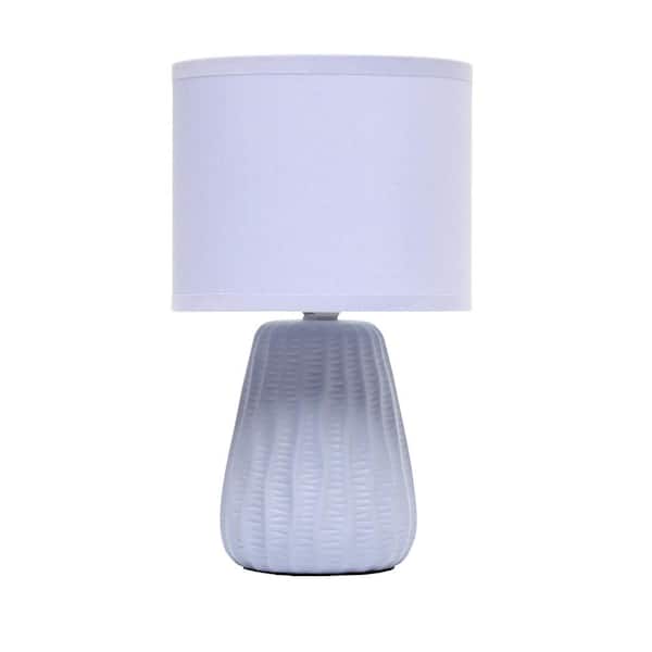 Simple Designs 11.02 in. Periwinkle Mini Modern Ceramic Texture Pastel Accent Bedside Table Desk Lamp with Matching Fabric Shade