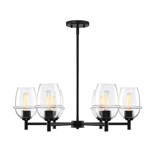 Summer Jazz 6-Light Matte Black Transitional Sputnik Chandelier for Dining Areas with No Bulbs Included