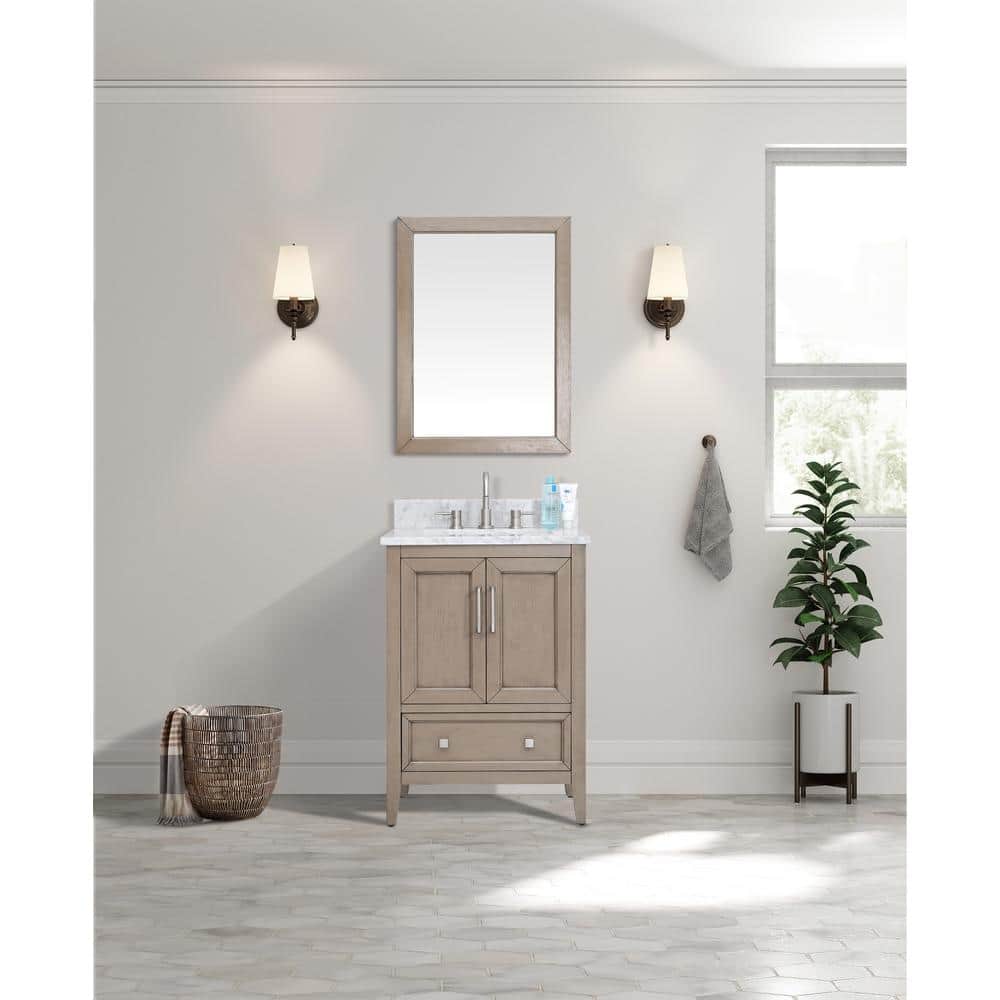 Gray Oak 25" Single Vanity with Carrara White Marble Top