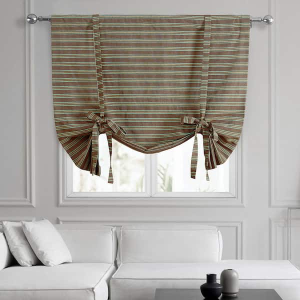 Exclusive Fabrics & Furnishings Mocha And Teal Blue Hand Weaved Cotton 46 in. W x 63 in. L Room Darkening Rod Pocket Tie-Up Window Shade (1 Panel)