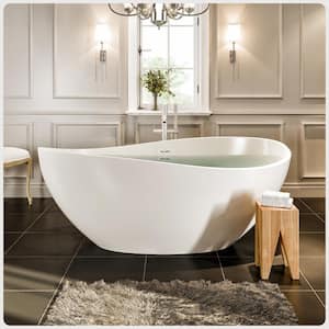 Eviva Cloud 63 in. X 38 in. Solid Surface Soaking Bathtub with Center Drain in White