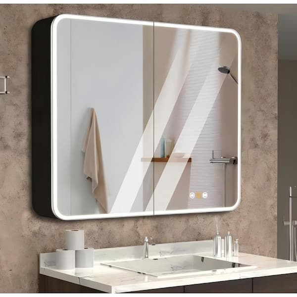 42 in. W x 36 in. H Rectangular Aluminum Surface Mount Medicine Cabinet with Mirror, LED Outlet and USB Adjustable Shelf