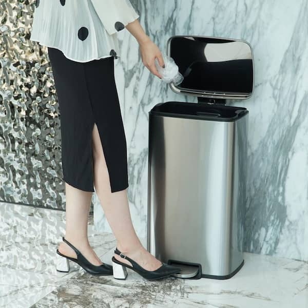 8 Gal./30-Liter Fingerprint Free Stainless Steel Rectangular Kitchen Step-On Trash Can