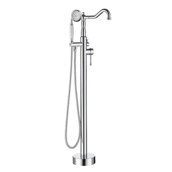 Flynama Single Handle Freestanding Tub Faucet Bathtub Filler with Hand Shower in Chrome Plated