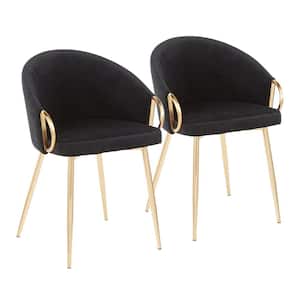 Claire Black Velvet and Gold Metal Arm Chair (Set of 2)