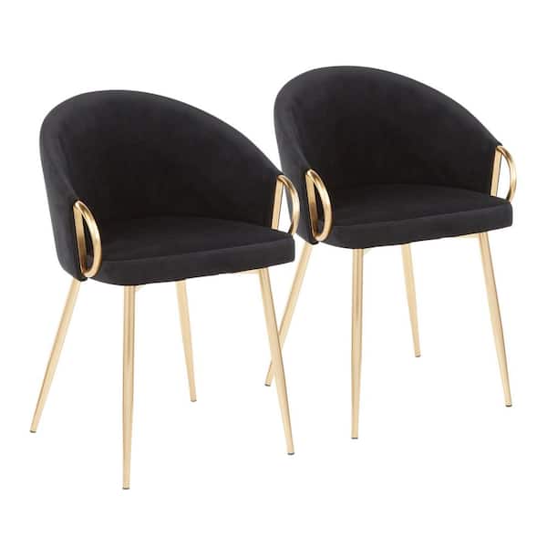 Lumisource Claire Black Velvet and Gold Metal Arm Chair (Set of 2)
