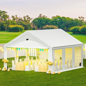 13 ft. x 20 ft. White Heavy Duty Party Canopy Tent with Removable Sidewalls, Sandbags and Light Belt