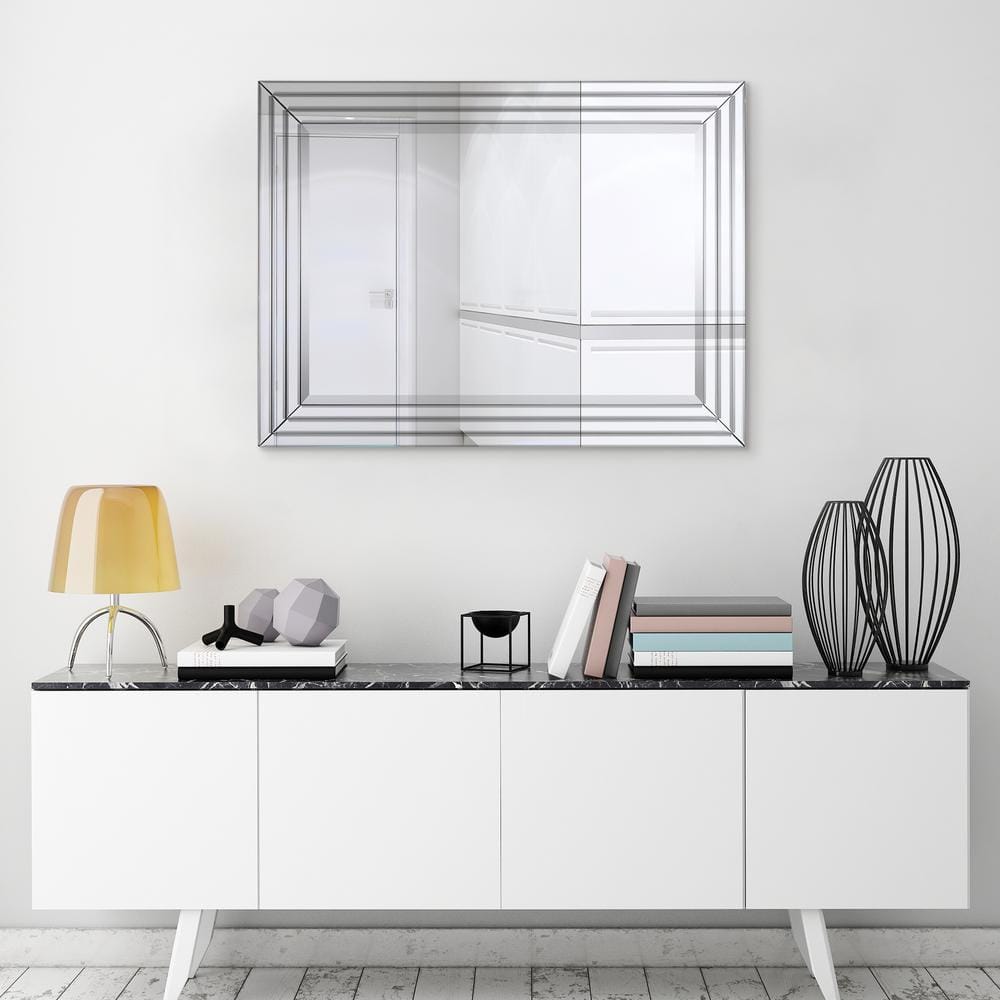 Silver Rectangular Full Length Wood Frame Wall Mirror