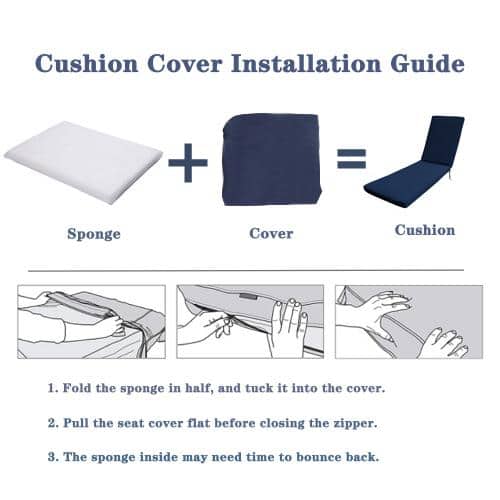 Navy Blue Polyester Outdoor Chaise Lounge Cushion Set