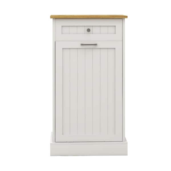 19.68 in. W x 13.77 in. D x 35.62 in. H Ready to Assemble Trash Can Kitchen Cabinet in White