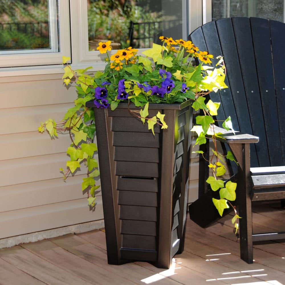 Lakeland Black Self-Watering Tall Plastic Planter, 28"