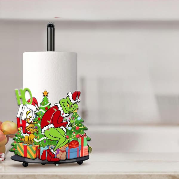 Christmas Tree Free Standing Red Green Metal Paper Towel Holder, Non-Slip Design for Kitchen Bathroom Farmhouse Decor