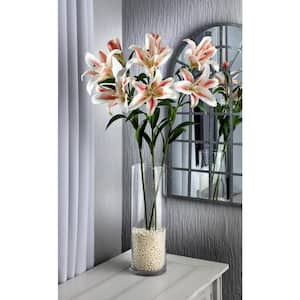 34 in. White and Pink Artificial Lily Bud