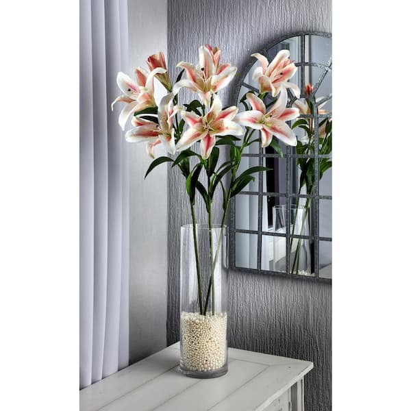 Regency International 34 in. White and Pink Artificial Lily Bud