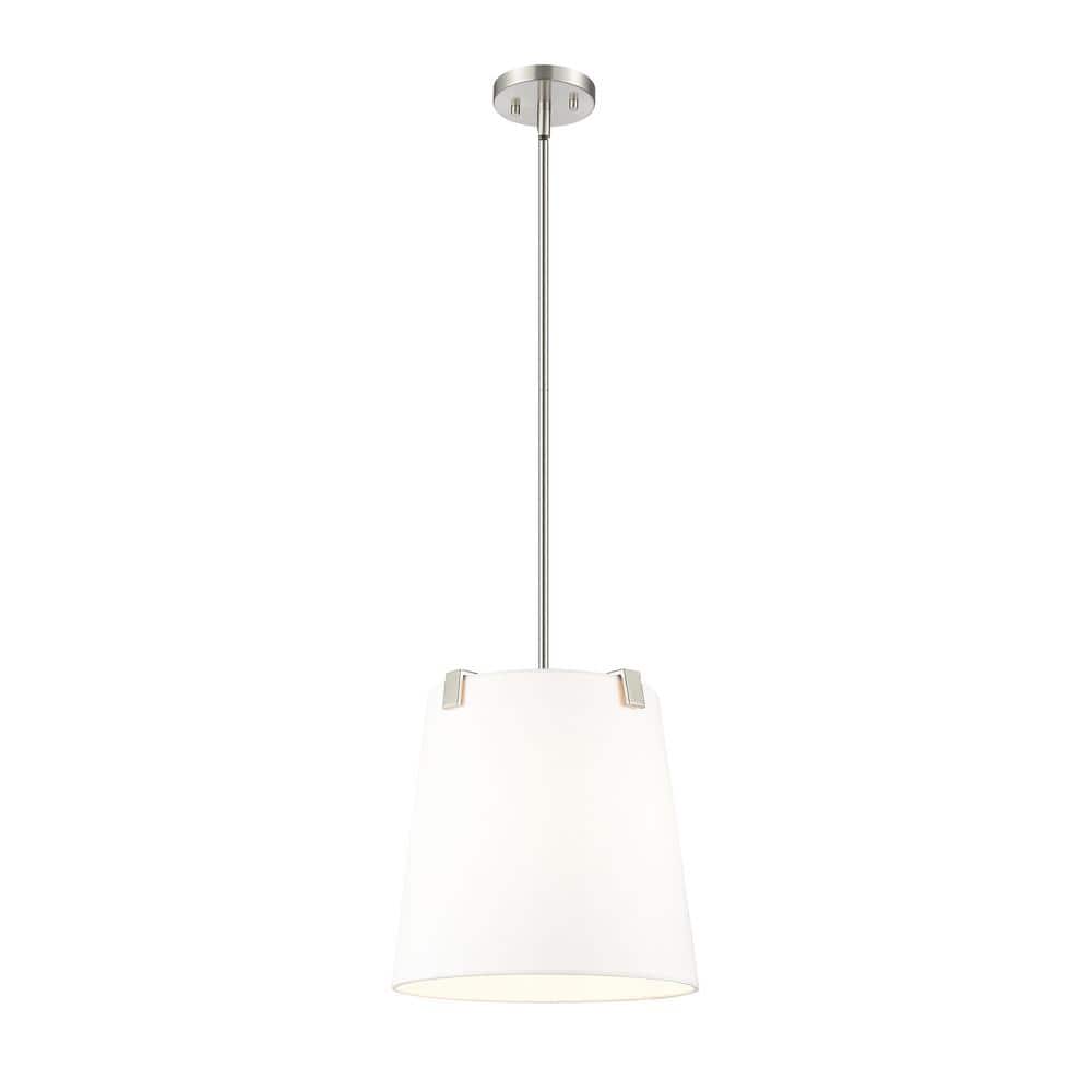 Weston 13 in. 3-Light Brushed Nickel Shaded Pendant Light with White Linen 