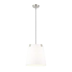 Weston 13 in. 3-Light Brushed Nickel Shaded Pendant Light with White Linen Fabric Shade, No Bulbs Included