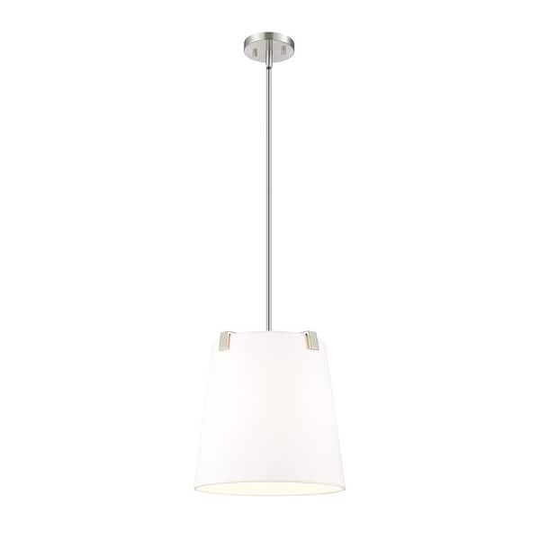 Unbranded Weston 13 in. 3-Light Brushed Nickel Shaded Pendant Light with White Linen Fabric Shade, No Bulbs Included