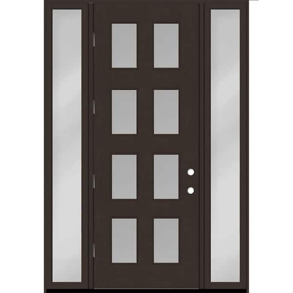 Steves & Sons Regency 68 in. x 96 in. 8L Modern Clear Glass RHOS Hickory Stain Fiberglass Prehung Front Door w/Clear14in. SLs 4-9/16