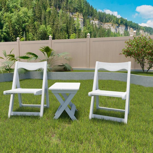 WTVWTV Outdoor Foldable White HDPE Material Bistro 3-piece, 2 Chairs and 1Rectangular Table