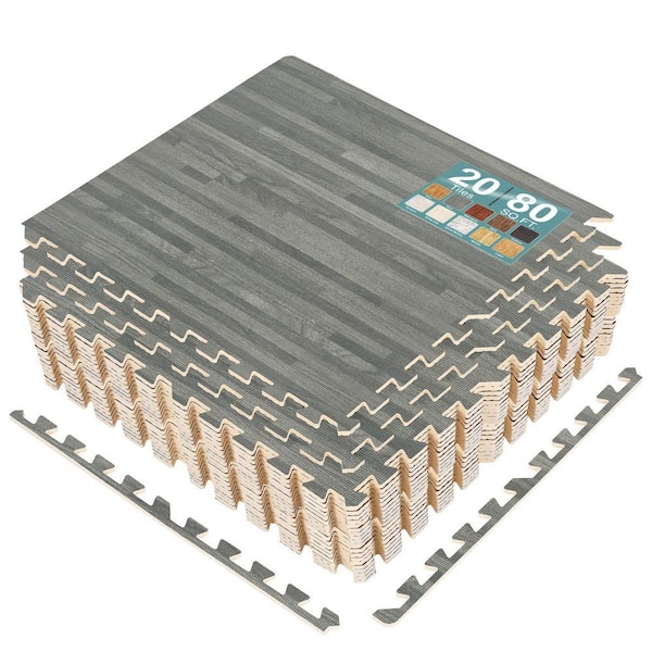 Grey Residential 24 in. x 24 in. Interlocking Carpet Tile Square 80 sq. ft., Wood Grain Floor Tiles Foam Mat EVA Tile